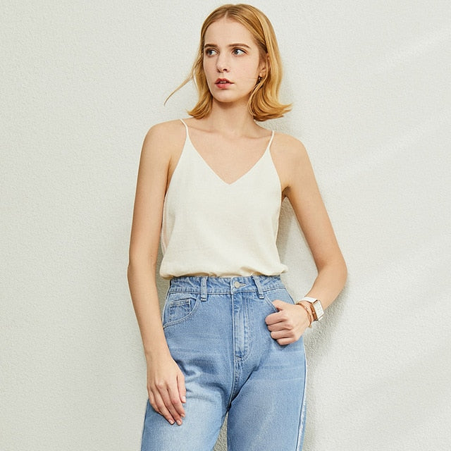 Minimalism Spring Summer Knitted Soft Solid Vest tops Women Causal Vneck sleeveless Camisole Top Women