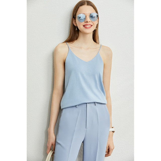 Minimalism Spring Summer Knitted Soft Solid Vest tops Women Causal Vneck sleeveless Camisole Top Women