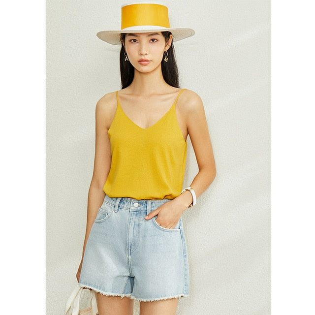 Minimalism Spring Summer Knitted Soft Solid Vest tops Women Causal Vneck sleeveless Camisole Top Women