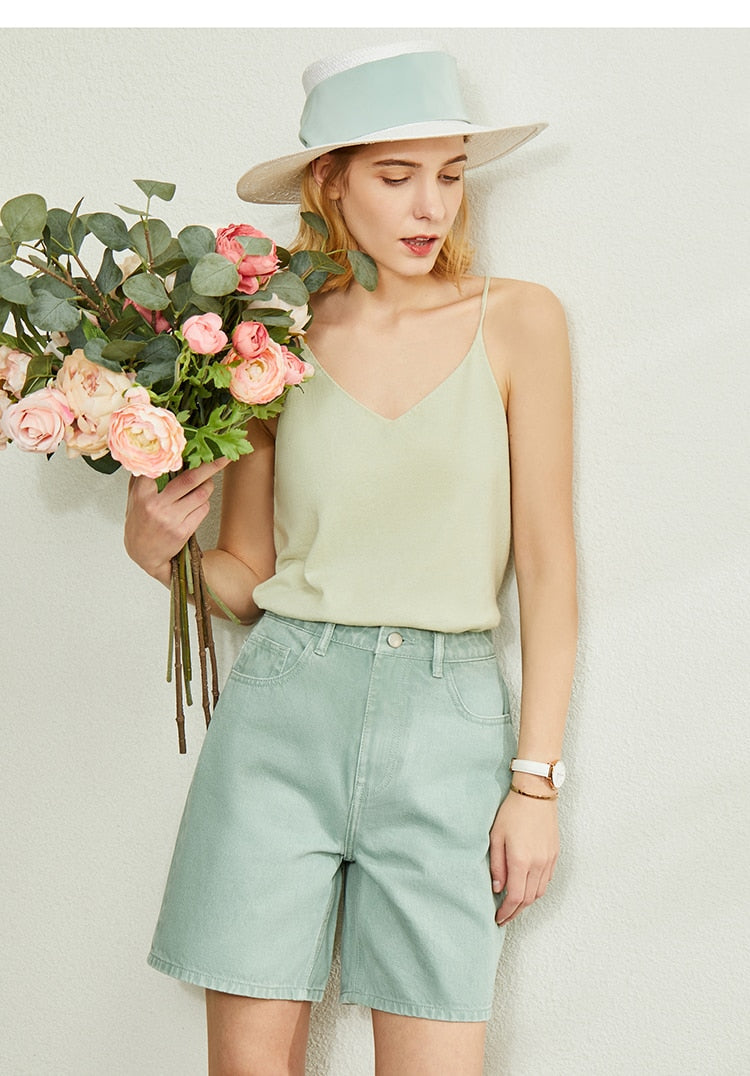 Minimalism Spring Summer Knitted Soft Solid Vest tops Women Causal Vneck sleeveless Camisole Top Women